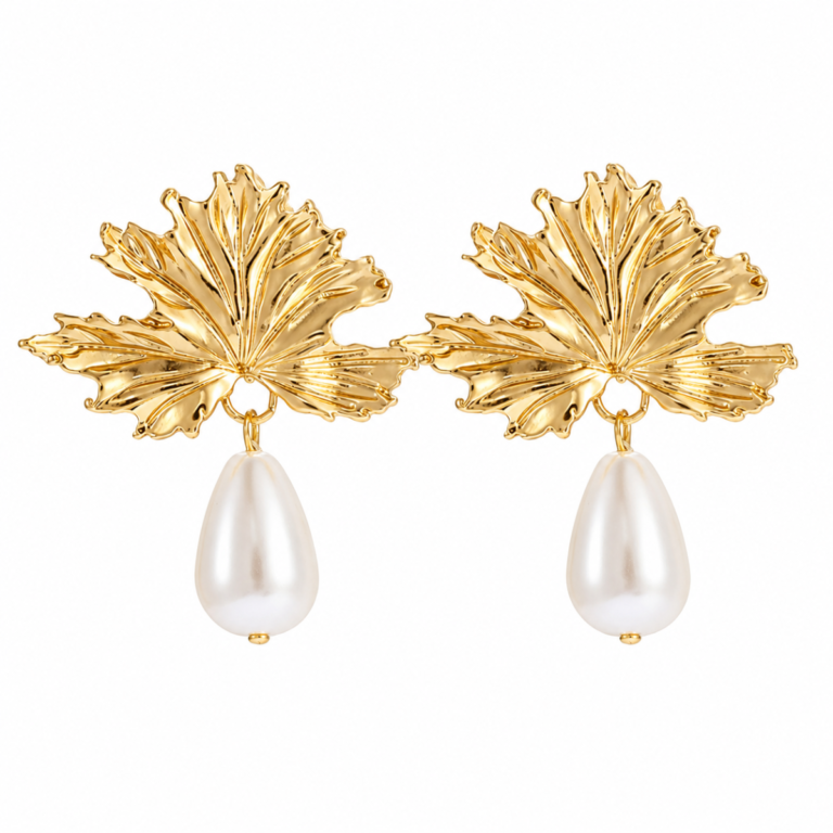 Leaf Pearl Drop Earrings Pair