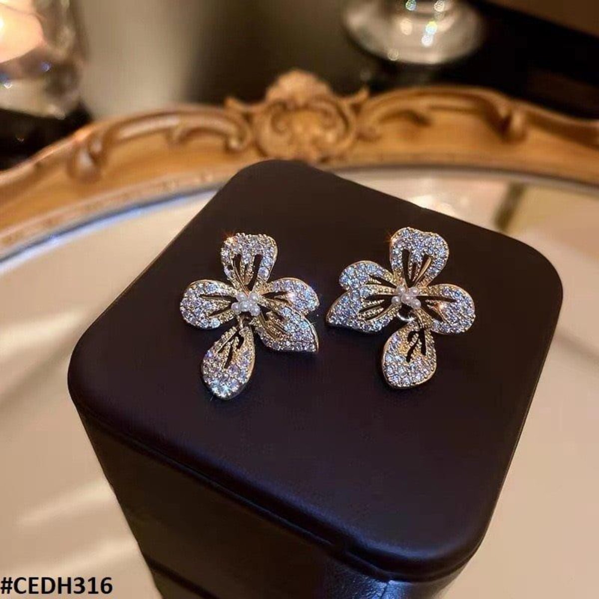 Flower Teardrop Earrings Pair - CEDH316 - Image 5
